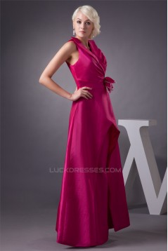 Satin Taffeta V-Neck Floor-Length Handmade Flowers Prom/Formal Evening Dresses 02020553