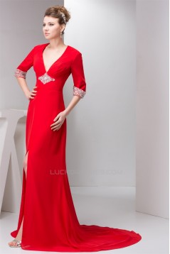 Sheath/Column Half Elbow Length V-Neck Prom/Formal Evening Dresses 02020559