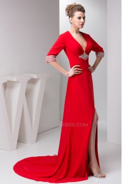 Sheath/Column Half Elbow Length V-Neck Prom/Formal Evening Dresses 02020559