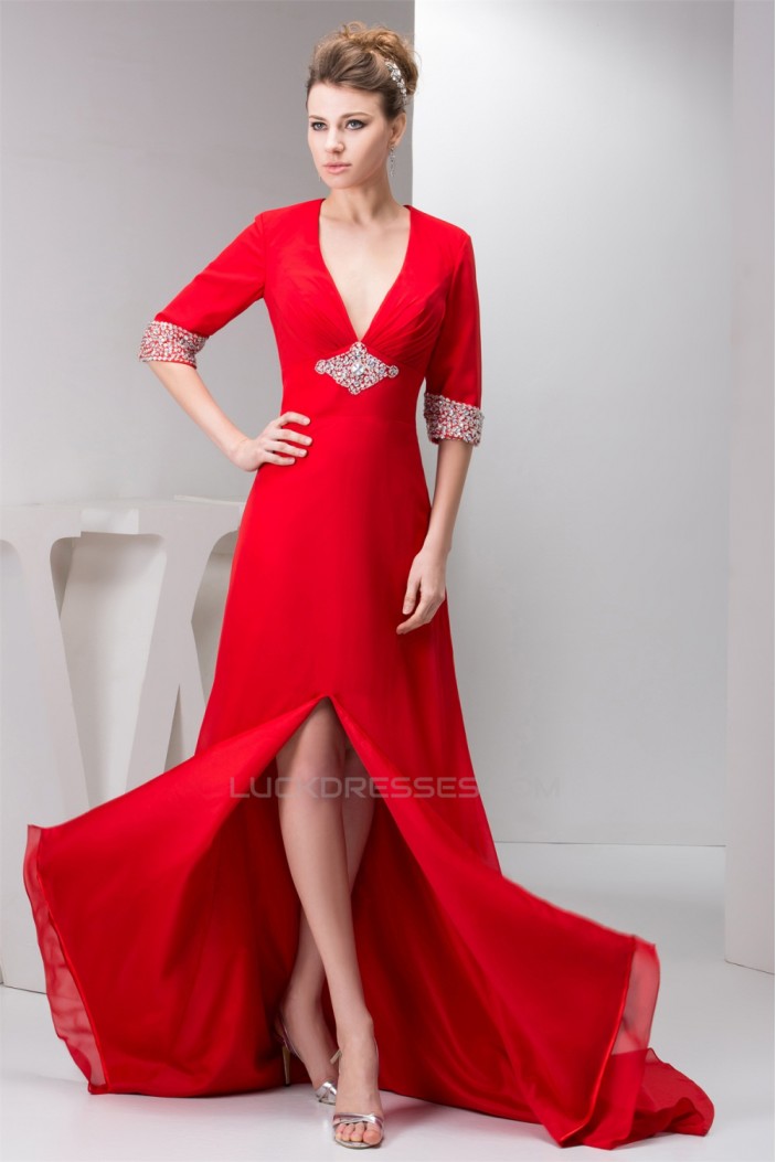 Sheath/Column Half Elbow Length V-Neck Prom/Formal Evening Dresses 02020559