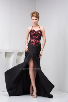 Silk like Satin Halter Sleeveless Split Front Evening Prom Formal Dresses 02020568