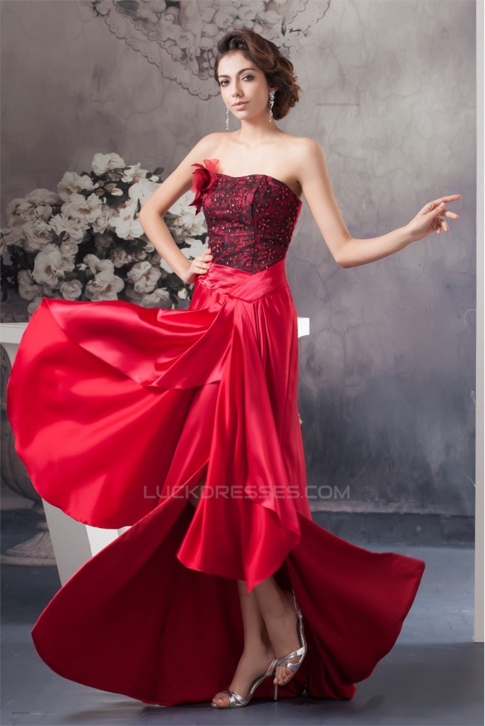 Sleeveless Asymmetrical Lace Handmade Flowers Prom/Formal Evening Dresses 02020573