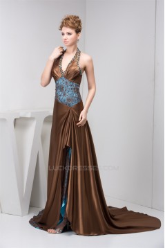 Sleeveless Halter Lace A-Line Brush Sweep Train Prom/Formal Evening Dresses 02020584