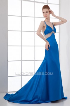 A-Line Beading Elastic Woven Satin Brush Sweep Train Prom/Formal Evening Dresses 02020609