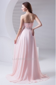 A-Line Strapless Beaded Long Pink Prom Evening Formal Bridesmaid Dresses 02020613