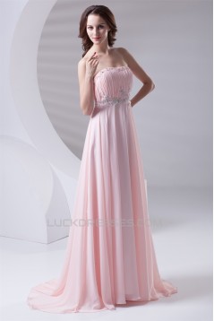 A-Line Strapless Beaded Long Pink Prom Evening Formal Bridesmaid ...