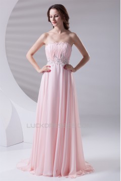A-Line Strapless Beaded Long Pink Prom Evening Formal Bridesmaid ...