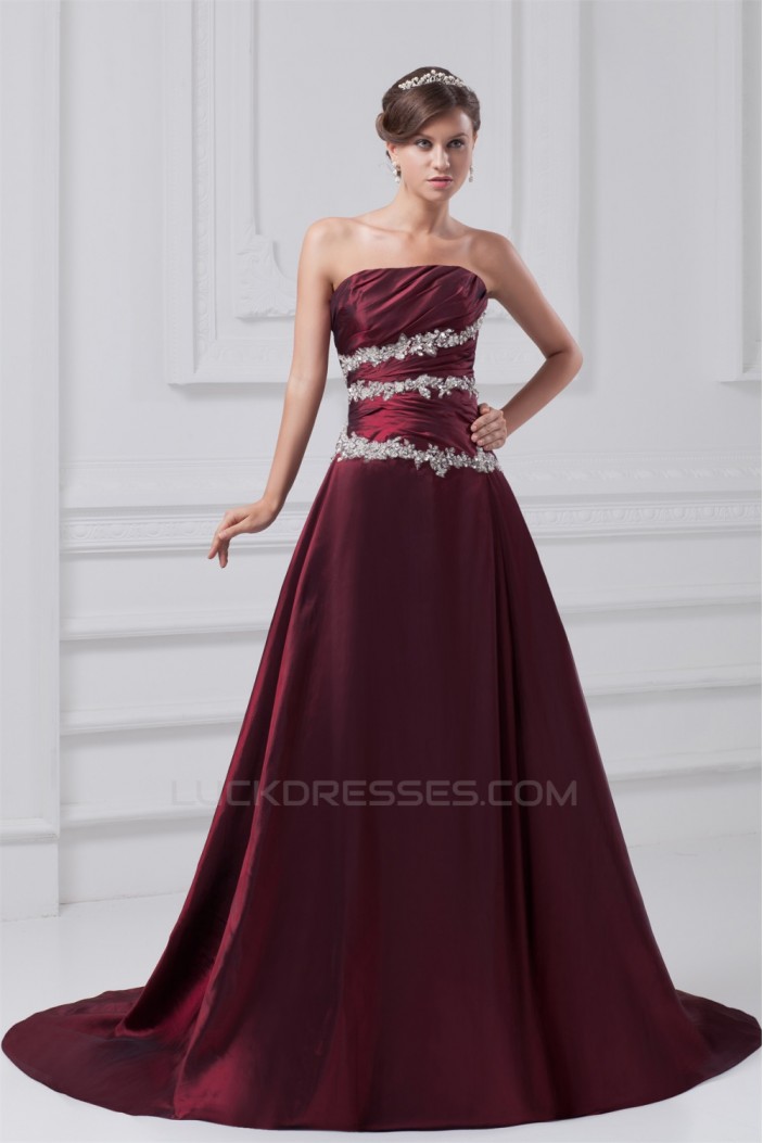 A-Line Strapless Sleeveless Sequins Taffeta Prom/Formal Evening Dresses 02020635