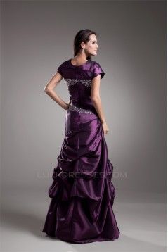 A-Line Taffeta Pleats Floor-Length Short Sleeve Mother of the Bride Dresses 02020639