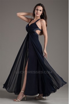 Ankle-Length A-Line Ruffles Chiffon Silk like Satin Prom/Formal Evening Dresses 02020641