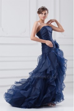 Asymmetrical A-Line Satin Organza Strapless Prom/Formal Evening Dresses 02020645