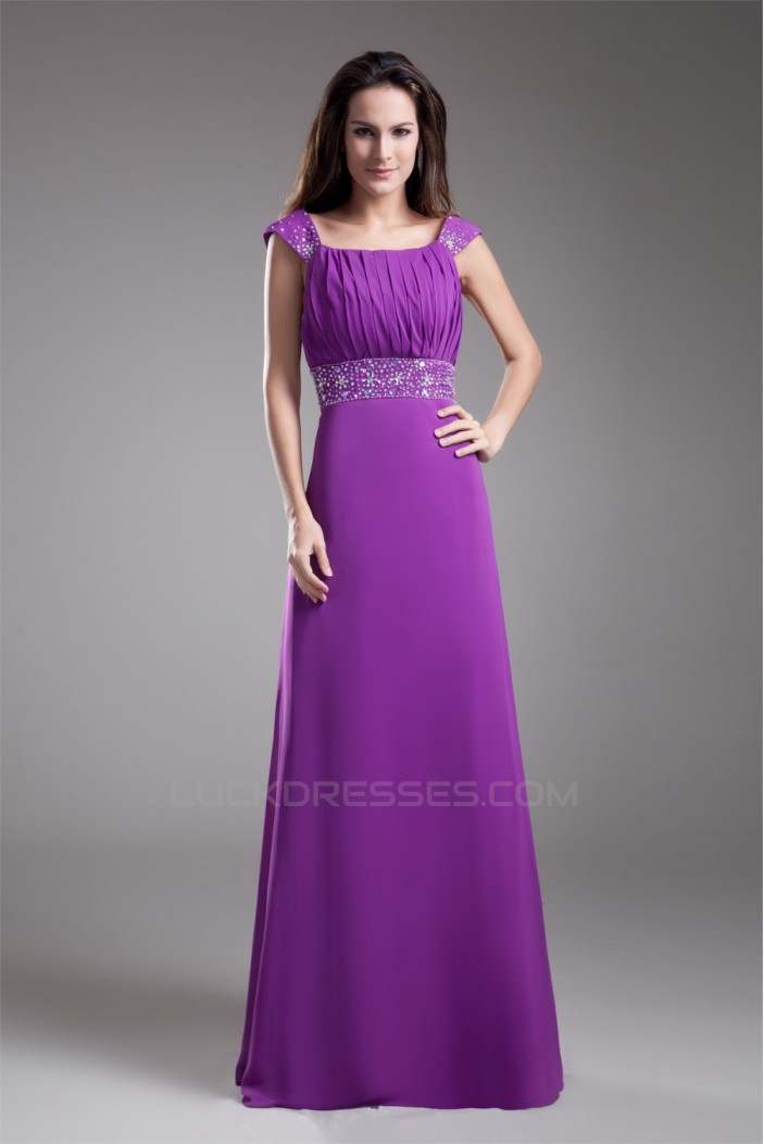 A-Line Beading Floor-Length Chiffon Elastic Woven Satin Prom/Formal Evening Dresses 02020659