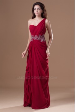 Beading Sheath/Column One-Shoulder Chiffon Silk like Satin Prom/Formal Evening Dresses 02020676