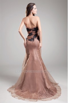 Mermaid/Trumpet Beading Strapless Satin Organza Prom/Formal Evening Dresses 02020680