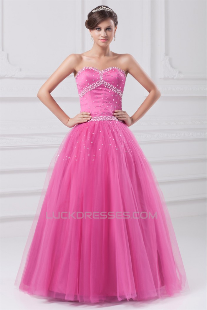 Beading Sweetheart Satin Net Ball Gown Floor-Length Prom/Formal Evening Dresses 02020685