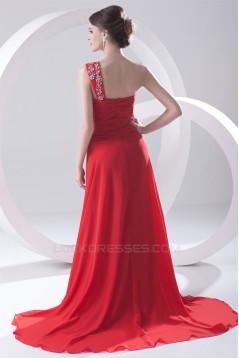 A-Line Beading One-Shoulder Long Red Prom/Formal Evening Dresses 02020696