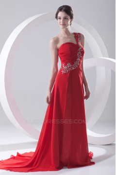 A-Line Beading One-Shoulder Long Red Prom/Formal Evening Dresses 02020696