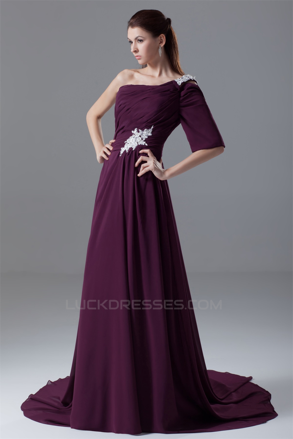 A-Line Single Sleeve Long Purple Prom/Formal Evening Dresses 02020699