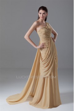 Draped A-Line One-Shoulder Brush Sweep Train Prom/Formal Evening Dresses 02020716