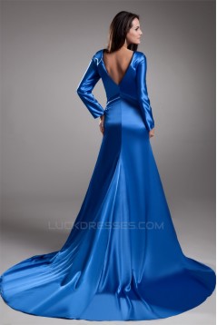 Elastic Woven Satin Beading V-Neck A-Line Prom/Formal Evening Dresses 02020719