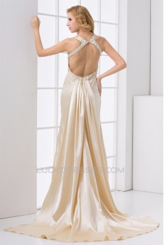 Elastic Woven Satin Sleeveless Halter Sheath/Column Prom/Formal Evening Dresses 02020726