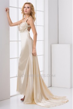 Elastic Woven Satin Sleeveless Halter Sheath/Column Prom/Formal Evening Dresses 02020726
