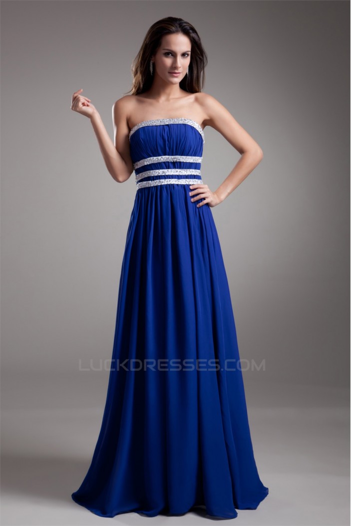 Floor-Length A-Line Strapless Chiffon Silk like Satin Prom/Formal Evening Dresses 02020729