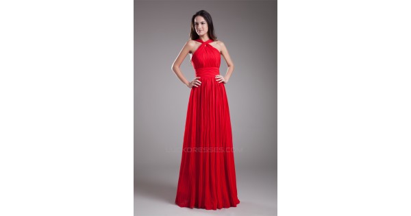 Floor Length Pleats Sleeveless Halter Sheathcolumn Promformal Evening Dresses 02020748 