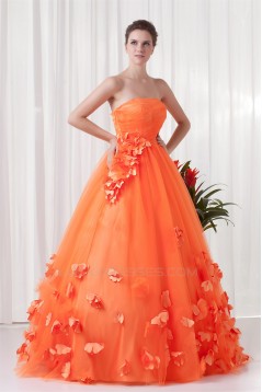 Handmade Flowers Floor-Length Satin Netting Prom/Formal Evening Dresses 02020769