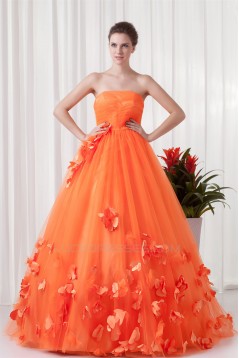 Handmade Flowers Floor-Length Satin Netting Prom/Formal Evening Dresses 02020769