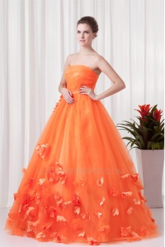 Handmade Flowers Floor-Length Satin Netting Prom/Formal Evening Dresses 02020769