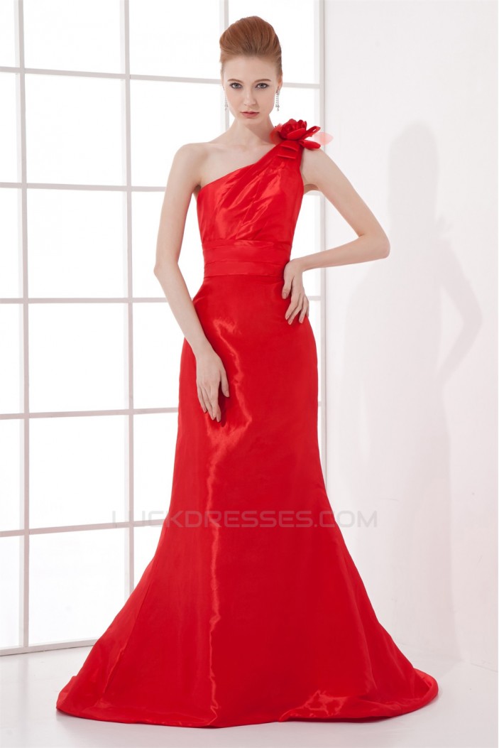 Handmade Flowers Taffeta Brush Sweep Train Prom/Formal Evening Dresses 02020772