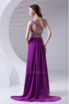 One-Shoulder Chiffon Long Purple Prom/Formal Evening Dresses 02020784