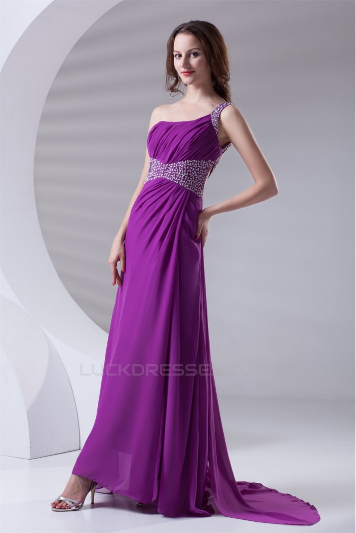 One-Shoulder Chiffon Long Purple Prom/Formal Evening Dresses 02020784