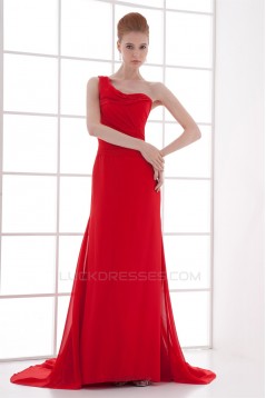 One-Shoulder Court Train Pleats Sheath/Column Prom/Formal Evening Dresses 02020785