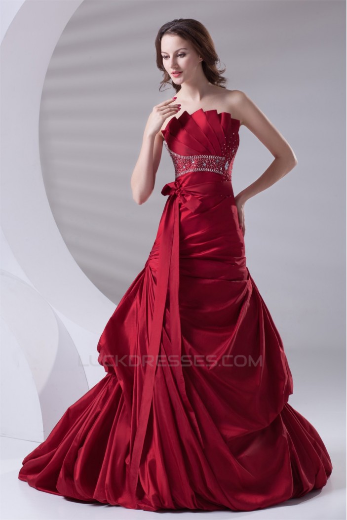 A-Line Pleated Sleeveless Satin Beading Prom/Formal Evening Dresses 02020803