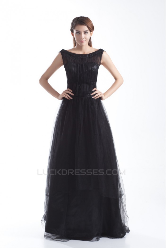 Pleats Bateau Satin Fine Netting Sleeveless Prom/Formal Evening Dresses 02020804