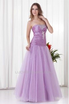 A-Line Strapless Beaded Long Purple Prom Evening Formal Dresses 02020810