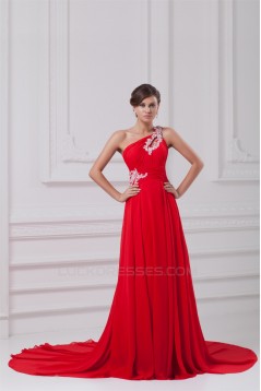 A-Line One-Shoulder Long Red Chiffon Prom/Formal Evening Dresses 02020819