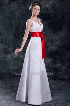 Satin Floor-Length Sleeveless A-Line V-Neck Prom/Formal Evening Bridesmaid Dresses 02020821