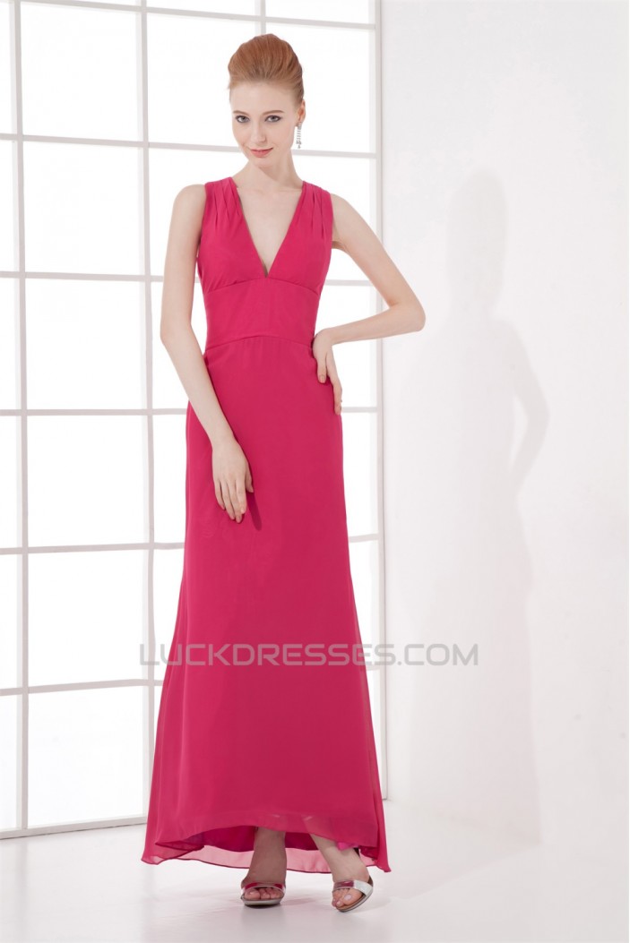 Sheath/Column Floor-Length Pleats V-Neck Formal Evening Bridesmaid Dresses 02020836