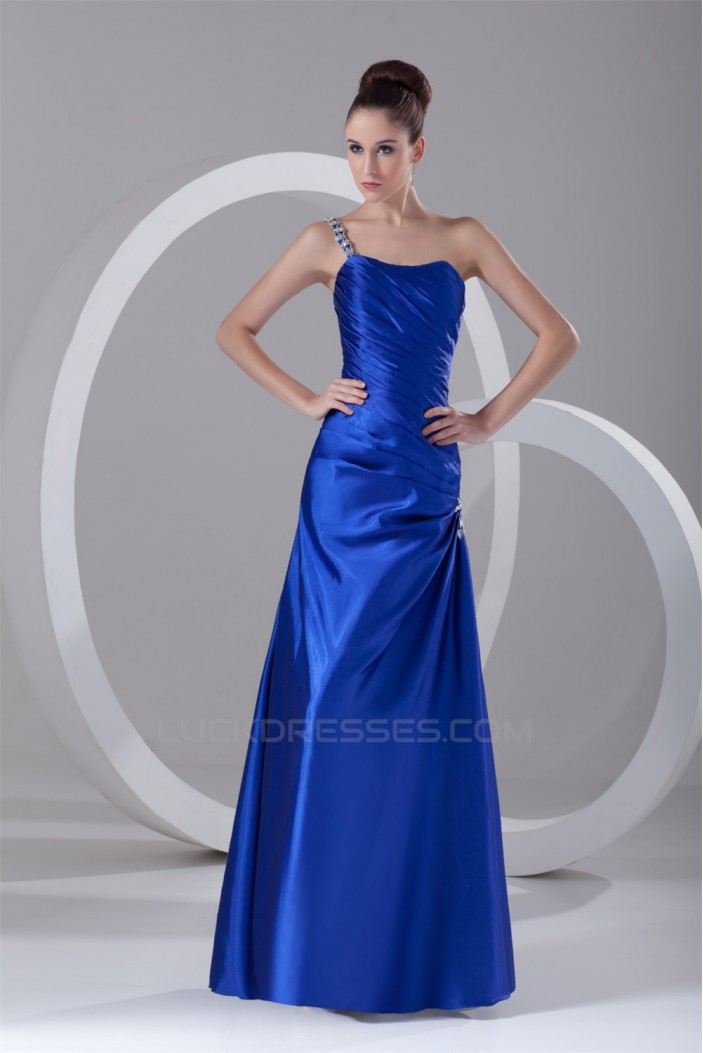 Sleeveless A-Line Pleats One-Shoulder Floor-Length Prom/Formal Evening Dresses 02020857