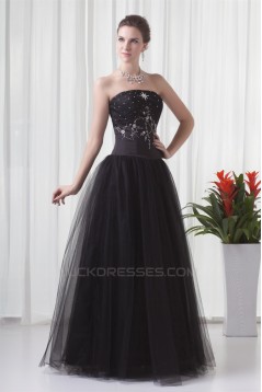 A-Line Sleeveless Beading Satin Fine Netting Strapless Prom/Formal Evening Dresses 02020868
