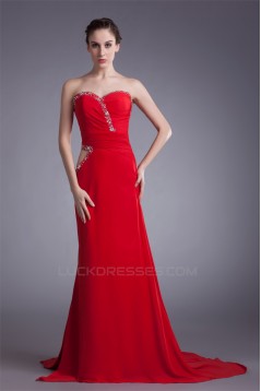 Sheath/Column Chiffon Elastic Long Red Beaded Prom/Formal Evening Dresses 02020874