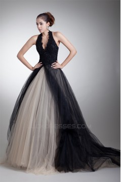 Ball Gown Sleeveless Halter Beaded Appliques Net Prom/Formal Evening Dresses 02020882