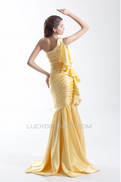One-Shoulder Brush Sweep Train Long Yellow Prom/Formal Evening Dresses 02020888