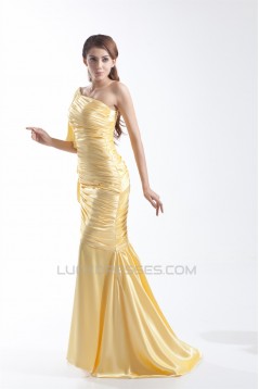One-Shoulder Brush Sweep Train Long Yellow Prom/Formal Evening Dresses 02020888