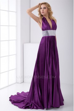 Sleeveless Pleats Elastic Woven Satin Puddle Train Prom/Formal Evening Dresses 02020891