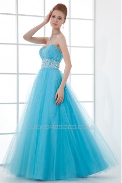 A-Line Beading Sleeveless Satin Fine Netting Prom/Formal Evening Dresses 02020894