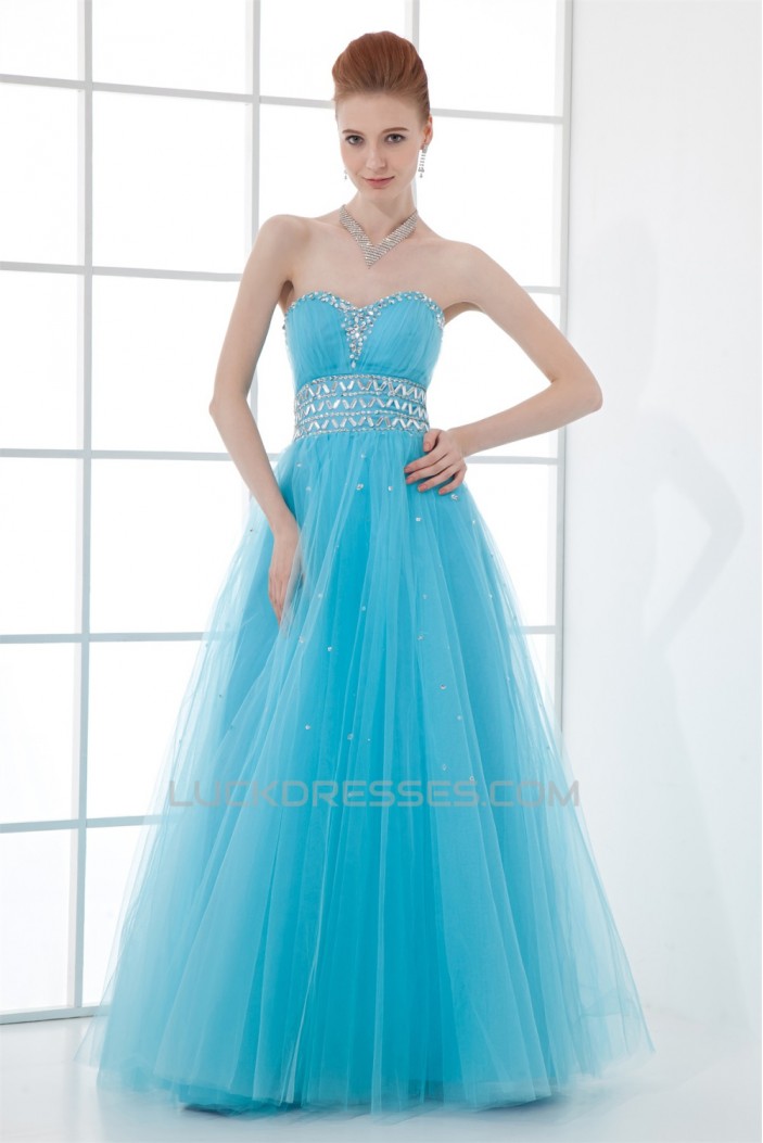 A-Line Beading Sleeveless Satin Fine Netting Prom/Formal Evening Dresses 02020894